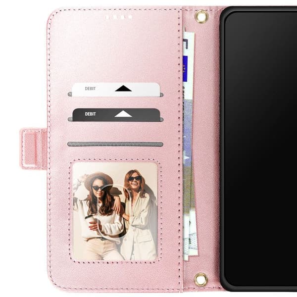 Fodral för Galaxy A16 / A26 / A17 Anti-RFID med axelrem och handledsrem i rosa Ros