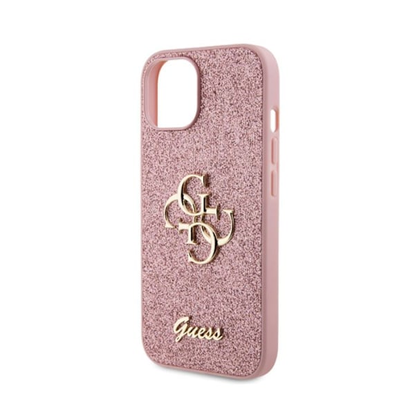 Guess Glitter Script Big 4G - kotelo iPhone 15:lle (vaaleanpunainen)