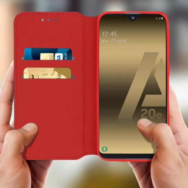 Hus til Samsung Galaxy A20e - AVIZAR - Folio Etui - Øko-læder - Rød - Videostøttefunktion Röd