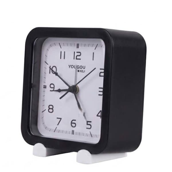 Stille Analog Quartz Vækkeur med Minimalistisk Design i Sort Svart
