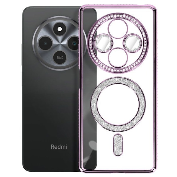 Coque Diamant pour Xiaomi Redmi 14C MagSafe Contour Strass Violet Lila