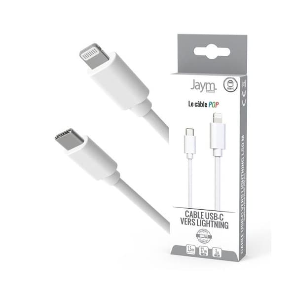 Laddnings- och synkroniseringskabel - JAYM - Lightning till USB-C - 27W Power Delivery - 1,5m - Vit Vit