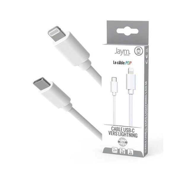 Lightning-kabel till USB-C PD 27W Laddning och Synkronisering Collection POP 1,5m Jaym Vit Vit
