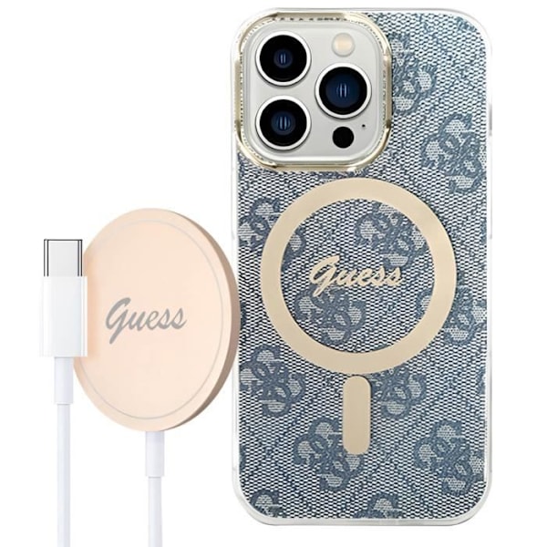 MagSafe Pack iPhone 14 Pro Max Pattern -kotelolle ja MagSafe-laturi Guess Blueille Blå