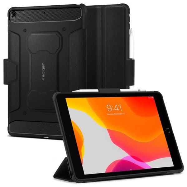 iPad 2020 / 2019 10.2 fodral Stötsäkert stativ Rugged Armor Pro Spigen Black Svart