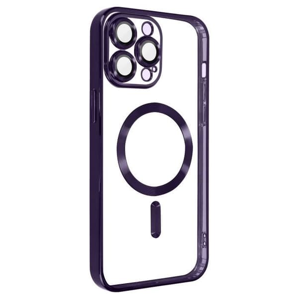 MagSafe Cover - AVIZAR - iPhone 13 Pro Max - Lilla Silikone - Krom Kant - Fleksibel Violett