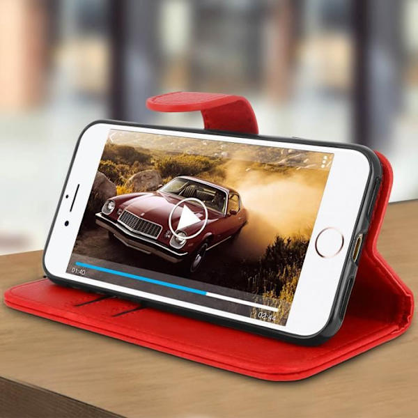 Portefeuille beskyttelse - AVIZAR - iPhone 7 / iPhone 8 - Rød - Magnetisk - Støttefunktion Röd