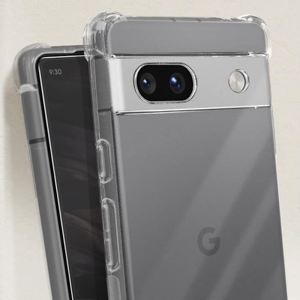 AVIZAR Cover til Google Pixel 7a - Stødsikker forstærkede hjørner + 9H gennemsigtigt hærdet glas Transparent
