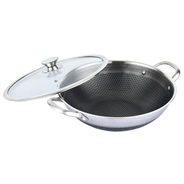 Wok 36cm - CHEFFINGER - Bi-kupa - Inox 18/10 - Glaslock - Rep-resistant Grå