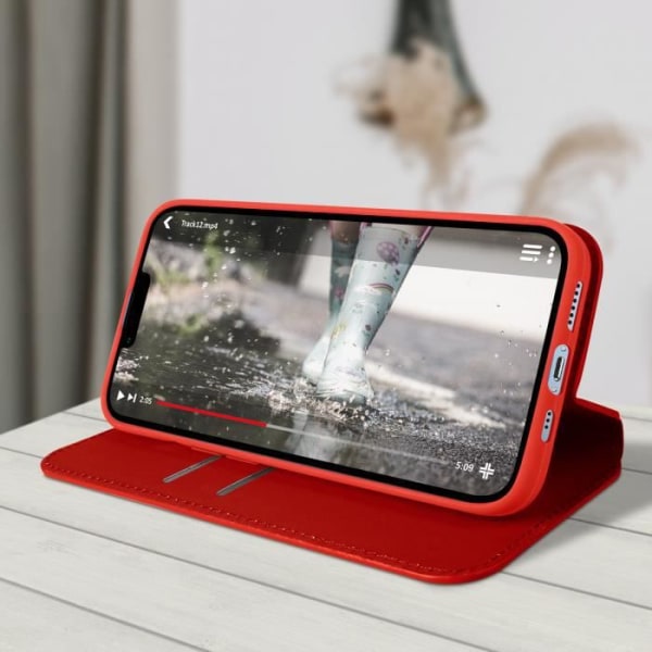 iPhone 13 Flip Wallet Cover Video Support Funktion Rød - AVIZAR - iPhone 13 - Rigid - Mat - Blandet Röd