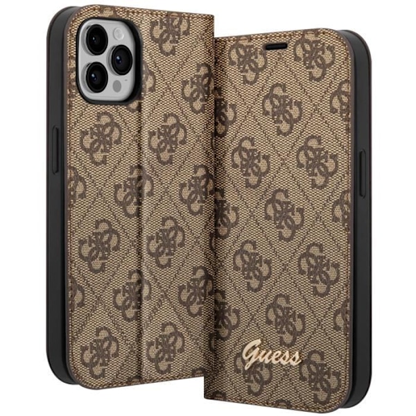 Luksus etui til iPhone 14 Pro Elegant Design Kortholder 4G Guess Pattern Brown kastanj