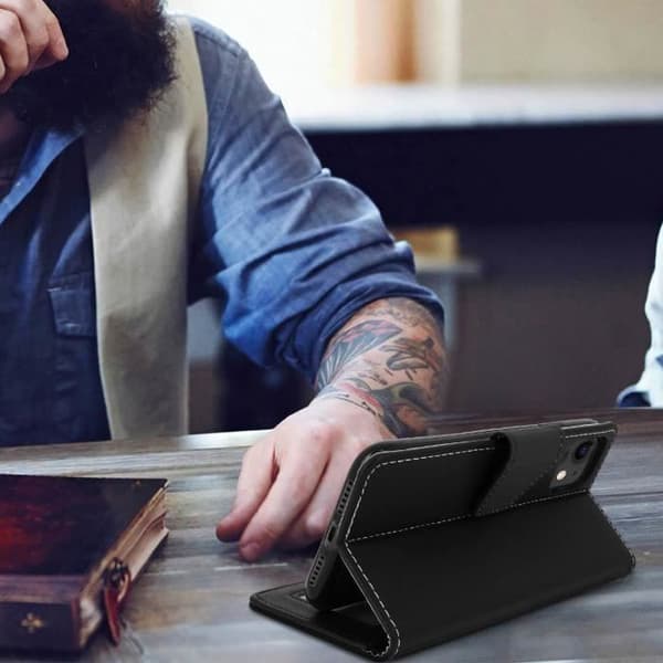 Folio-wallet case - AVIZAR - iPhone 11 - Øko-læder - Sort - Støttefunktion Svart