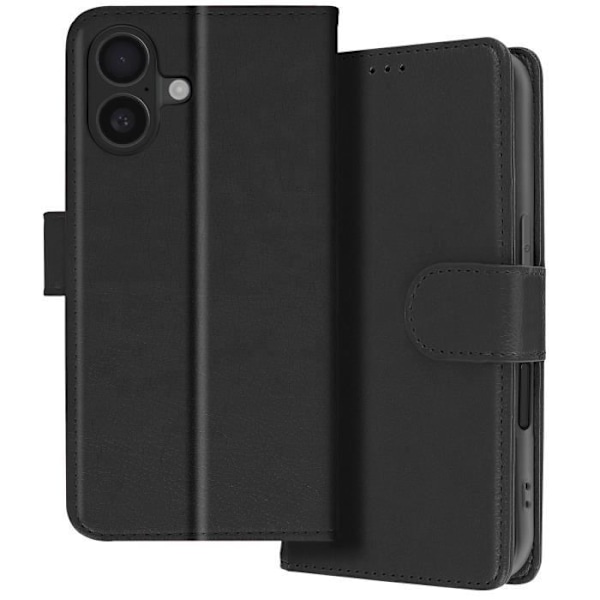 iPhone 16-fodral - AVIZAR - Plånbokslock - Videostöd - Veganskt läder - Svart Svart