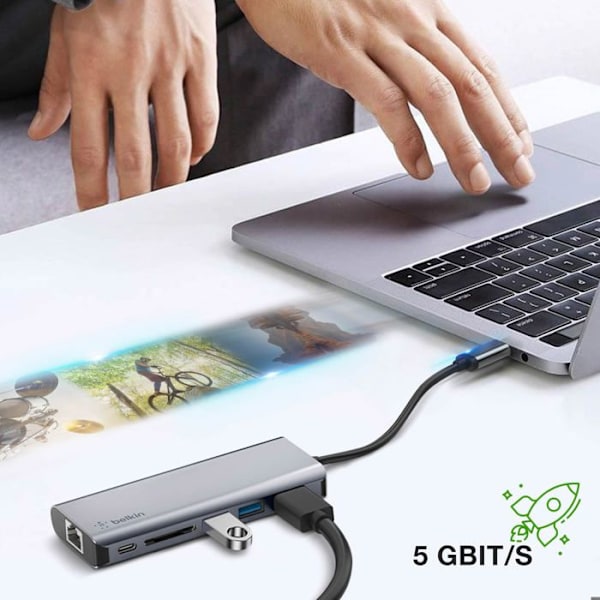 HUB USB-C till HDMI 4K USB Ethernet USB-C Power Delivery 100W Belkin Silver