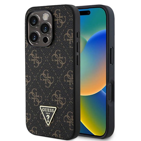 Cover til iPhone 16 Pro - Guess Hardcase 4G Triangle Metal Logo Metal (GUHCP16LPG4GPK) - Sort