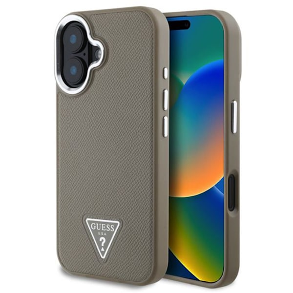 Coque til iPhone 16 Stødabsorberende med Struktur Effek og Triangulært Guess Logo Brun kastanj