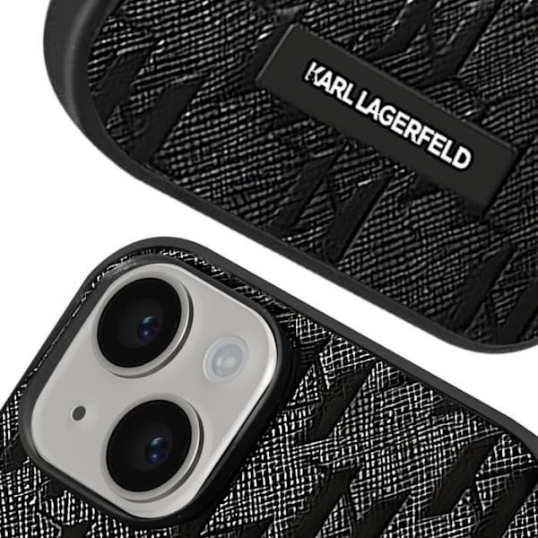 Fodral till iPhone 14 - KARL LAGERFELD - Saffiano Läderfinish - Art Deco-tryck - Svart Svart