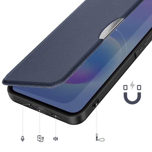 Foliofodral för Galaxy A57 Kolfiberfinish med Kortfack Mörkblå Blå