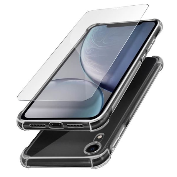 Suojapakkaus - AVIZAR - iPhone XR - Pehmeä kuori - 9H Lasi suojakalvo - 360° Suojaus Klar vit