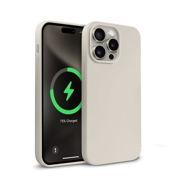 Telefoncase - Crong - iPhone 15 Pro Max - Beige sten - Blød - Stødabsorberende MagSafe Sten beige