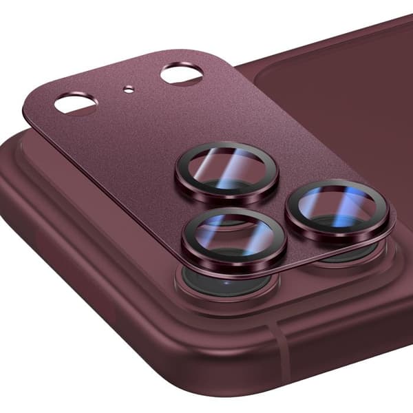 Skyddskamera för iPhone 18 Pro i Härdat Glas Monoblockdesign Bordeaux Röd