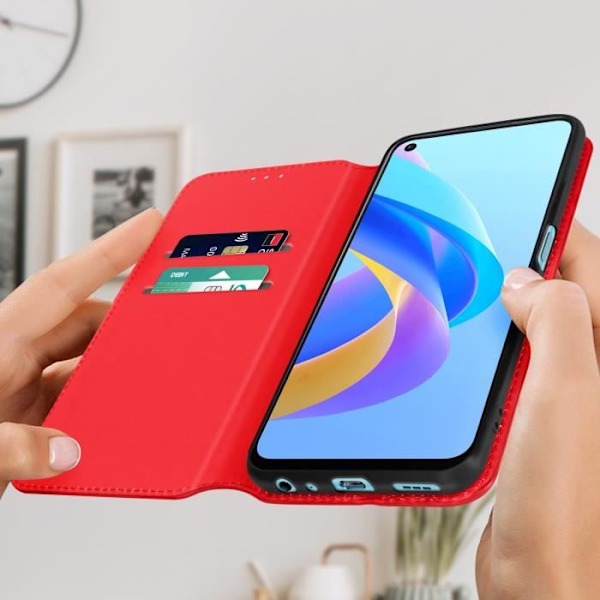Housse Oppo A76, A96 og Realme 9i - Rød - Klap Portefølje Video Støtte Röd