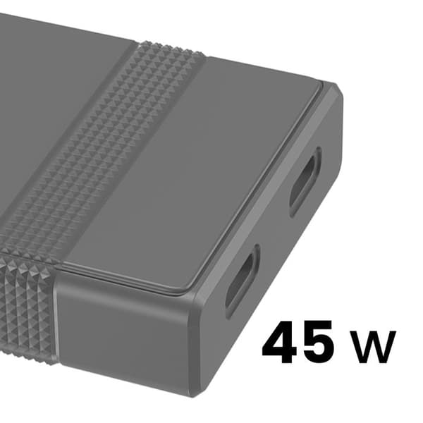 Strømforsyning - FORCE POWER - L-Shape - 45W - 2x USB-C - Ultra-GaN Grå