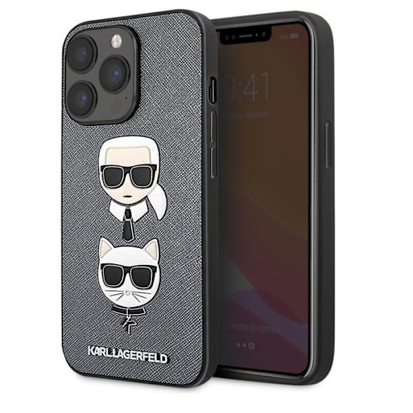 Taske til iPhone 13 Pro - KARL LAGERFELD - Saffiano læderfinish - Grå Grå