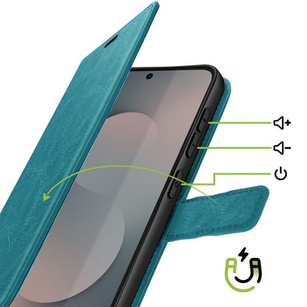 Pungetui til Galaxy S25 FE med håndledsrem og standfunktion Mayaxess Turkis Blå
