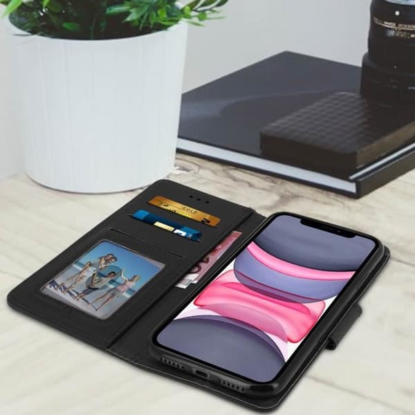 Folio-wallet case - AVIZAR - iPhone 11 - Øko-læder - Sort - Støttefunktion Svart