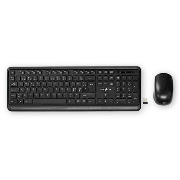 Trådlöst tangentbord och musset - Nedis - KBMCW100BKND - QWERTY - Nano USB-mottagare - 12 multimedia-knappar Svart
