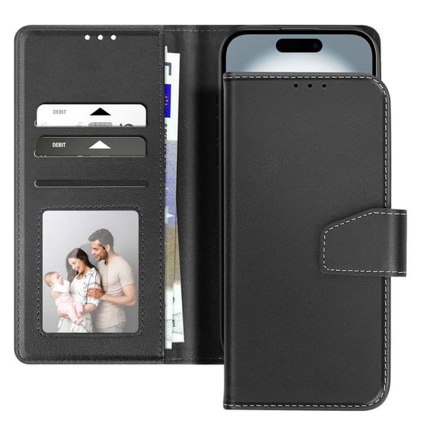 Pung Etui - AVIZAR - iPhone 16 Plus - Premium Læder - Ståfunktion - Sort Svart