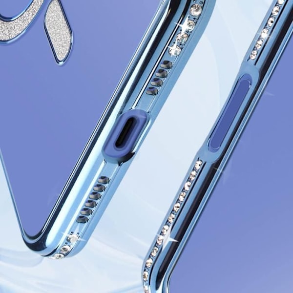 Covers - ADVARSEL - iPhone 16 Plus - MagSafe Beskyttelse - Rhinsten - Elegant Blå