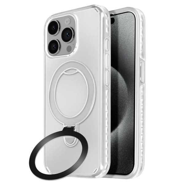 Coque MagSafe - iPhone 15 Pro - Stødabsorberende - Fleksibel Støtte - Hvid Vit