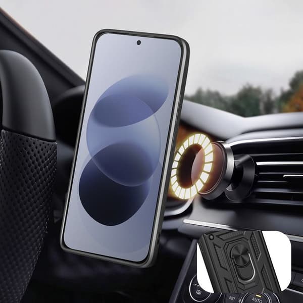 Fodral för Redmi Note 17 med ringstöd och glidande kameraskydd svart Svart