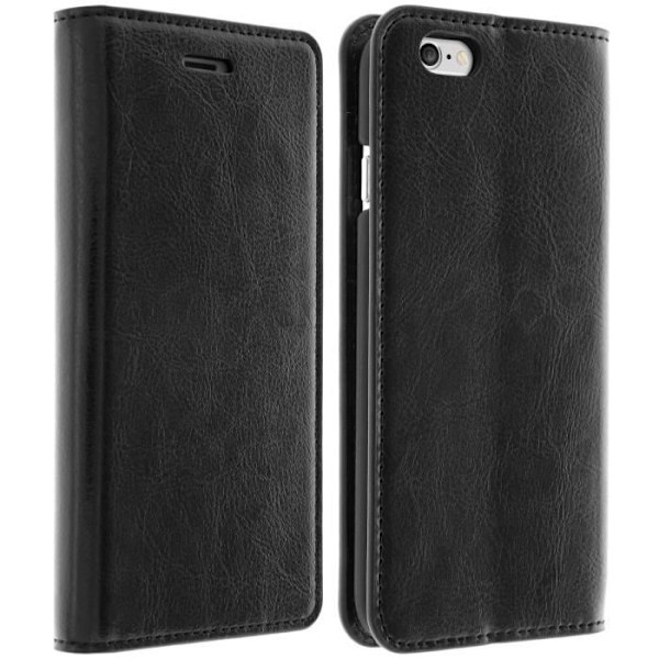 iPhone 6/6s-fodral - Äkta läder - Svart - Hårda skal - Fack för kort - Ställfunktion Svart