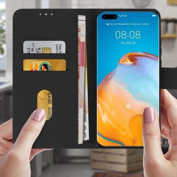 Foliofodral - AVIZAR - Huawei P40 - Silikongele - Magnetiserad - Videostöd Svart
