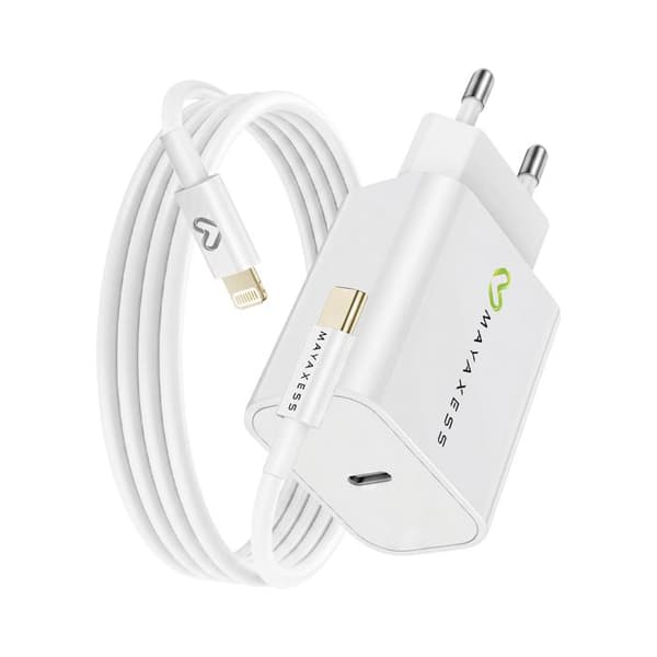 Lader til iPhone XR 18W + Lightning-kabel 1m Mayaxess Hvid Vit