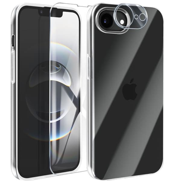 Pack skal för iPhone 17 med härdat glas och transparent objektivskydd Vit