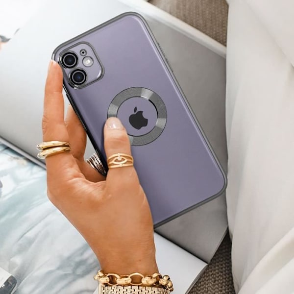 iPhone 11 Silikonfodral Camera Block Transparent skal Black Chrome Contour Transparent med svart kromram