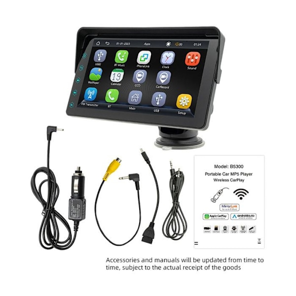 7" Kosketusnäyttö CarPlay Android Autolla / GPS / MP5-soitin / Mirrorlink Musta
