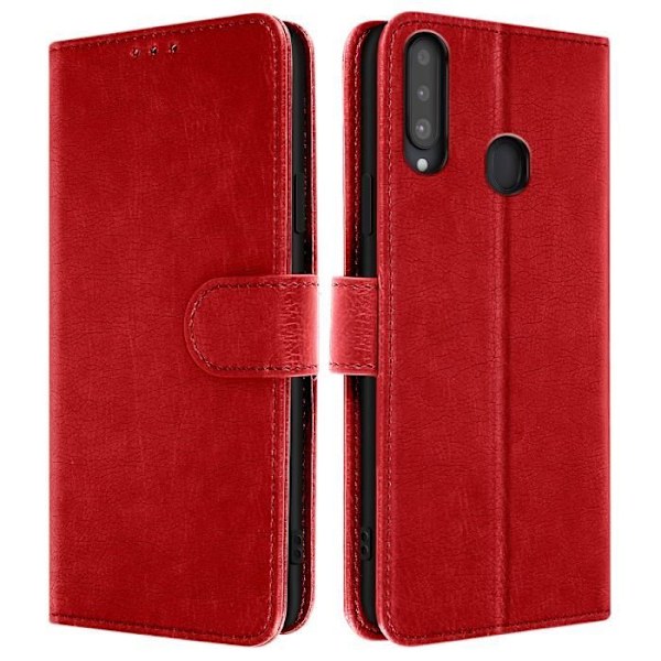 Samsung Galaxy A20s Kansi Lompakko ja Video Tuki Punainen Röd