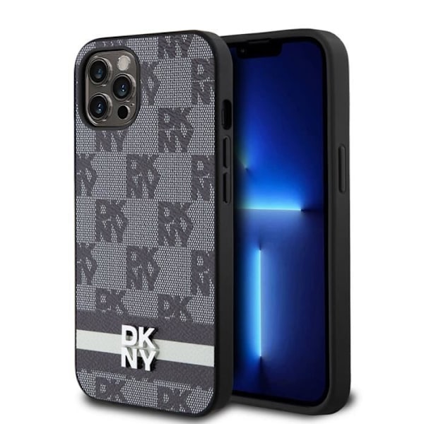 Tyylikäs iPhone 12 / 12 Pro Kotelo Ruudullisilla ja Raidallisilla Kuvioilla DKNY Musta Svart