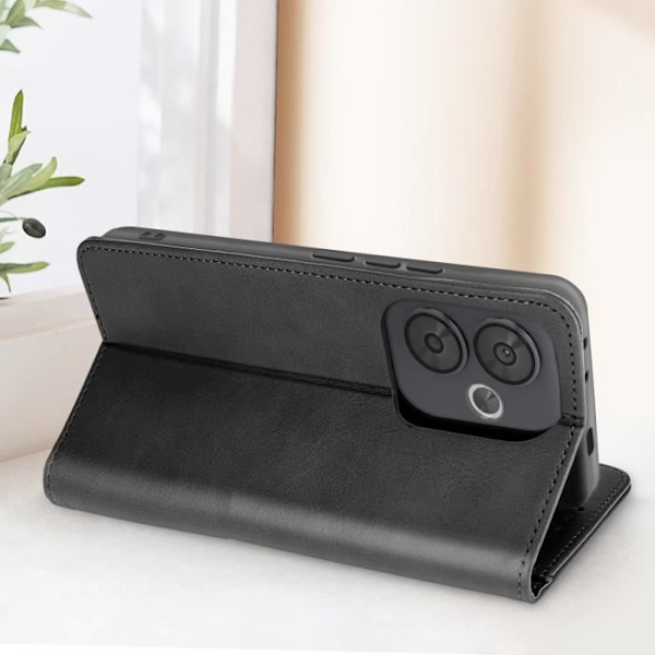 Kotelo Xiaomi Poco F6 Flip Wallet Stand Vintage Style Mustalle Svart