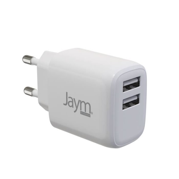 Kaksois-USB-A 12W 2,4A nopea verkkolaturi Jaym White Vit