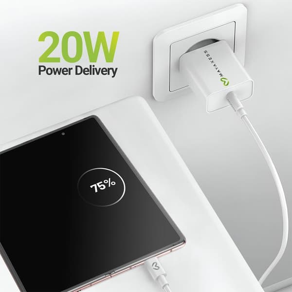 Lader til Galaxy Z Fold 5 20W + USB-C kabel 1m Mayaxess Hvid Vit