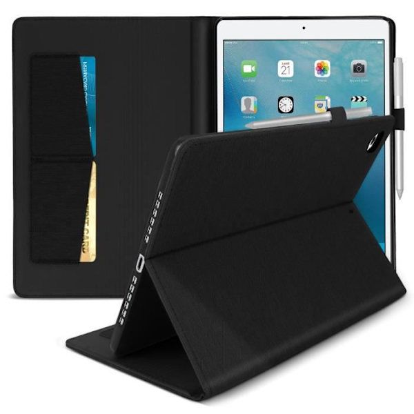 Kortfodral - AVIZAR - iPad Air / iPad 9.7 - Ekologisk läder - Tyg - Kompatibel 9,7 tum Svart