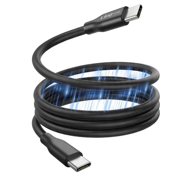 USB-C til USB-C kabel 80W 1.2m Magnetisk Selvviklende LinQ Sort Svart