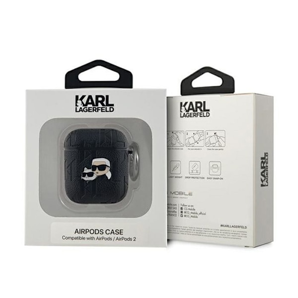 AirPods 1/2 generation etui (sort) Karl Lagerfeld Karl & Choupette Head monogram