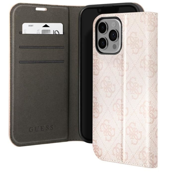 Lyxfodral till iPhone 14 Pro Max Elegant Design Korthållare 4G Guess Pattern Pink Rosa